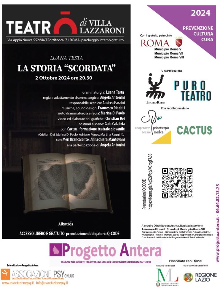 2 ottobre 2024 Giornata Internazionale della NON Violenza il Progetto Antera realizza lo Spettacolo – La storia “Scordata” – Teatro Villa Lazzaroni