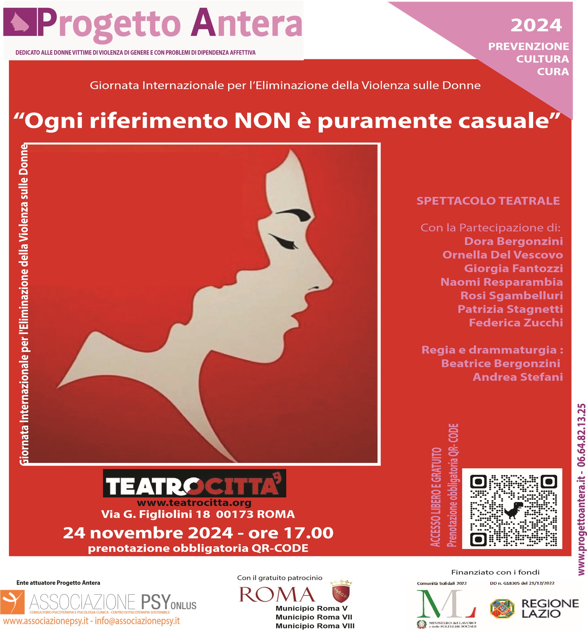 Spettacolo Teatrale “Ogni riferimento NON è puramente casuale” di Progetto Antera per la Giornata Internazionale contro la violenza di genere.